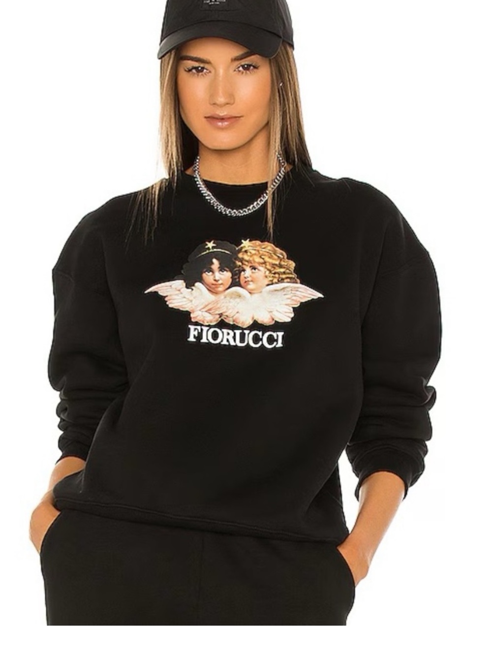Fiorucci Black Crewneck w Angel Graphic 100% Organic Cotton Sweatshirt Medium